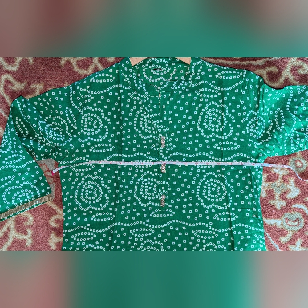 ๐ New Grass Green White Gold Trim Kurta Dress M Tunic Party - Picture 8 of 16